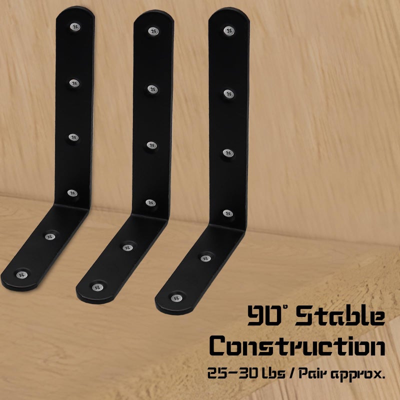 Luomorgo 16 Pcs L Shaped Brackets for Shelves - Heavy Duty Steel, Decorative Corner Brace Joint, Right Angle Wall Hanging Brackets with Screws, 5" x 3", Black - Image 3